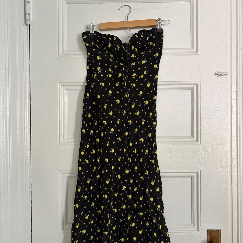 Realisation Par Strapless Black Dress with Yellow Floral Pattern